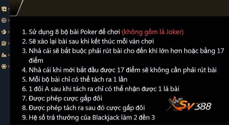 Quy tắc chơi Blackjack SV388